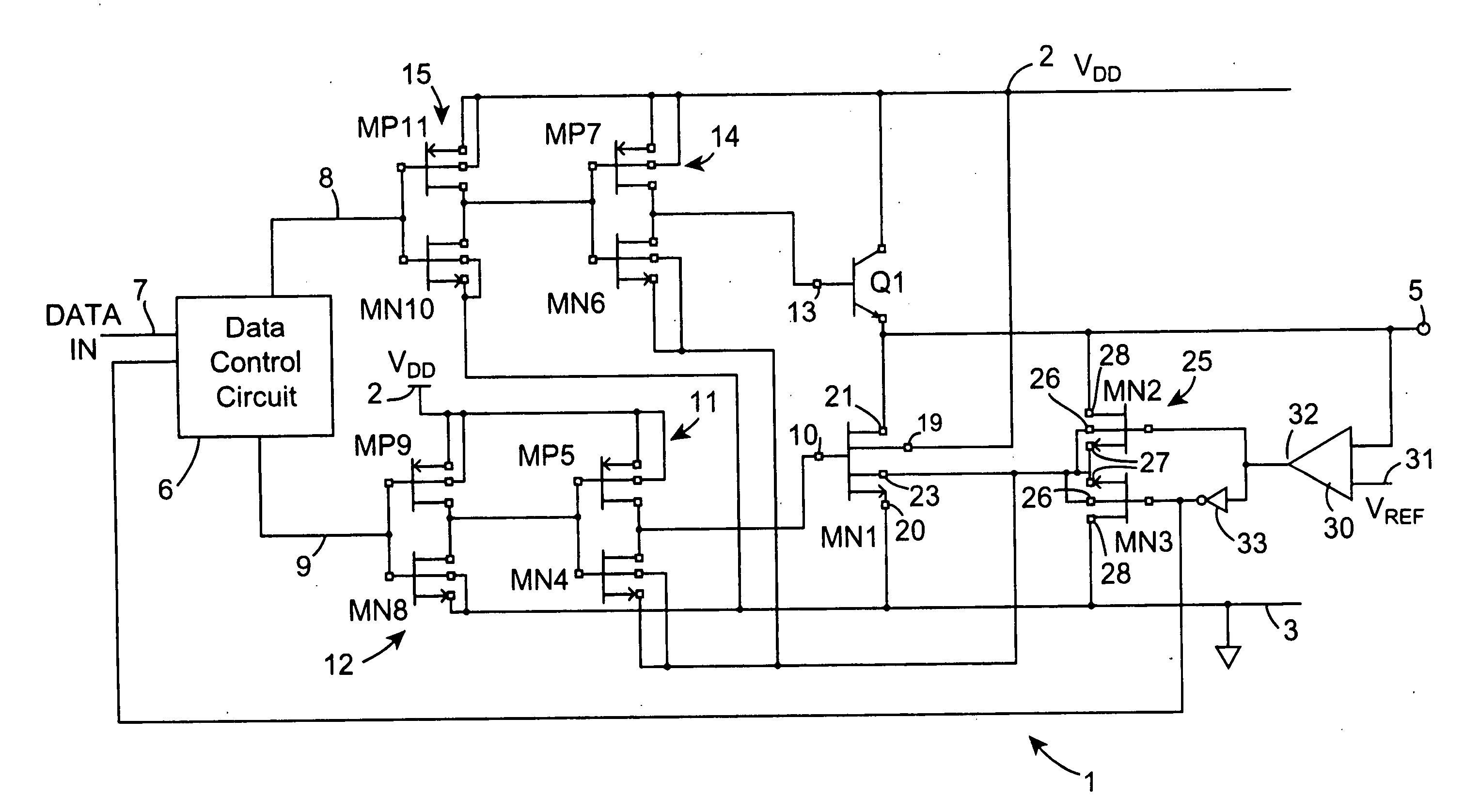 Output stage interface circuit for outputting digital data onto a data bus