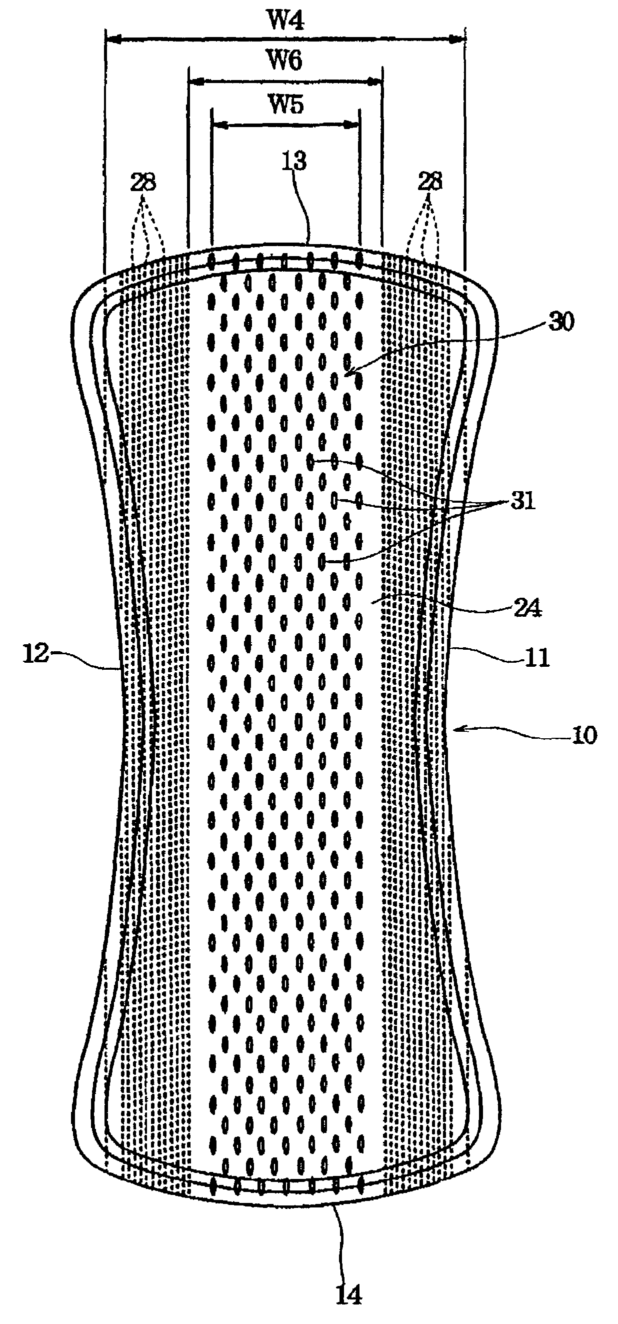 Absorbent article having passage holes in a central region
