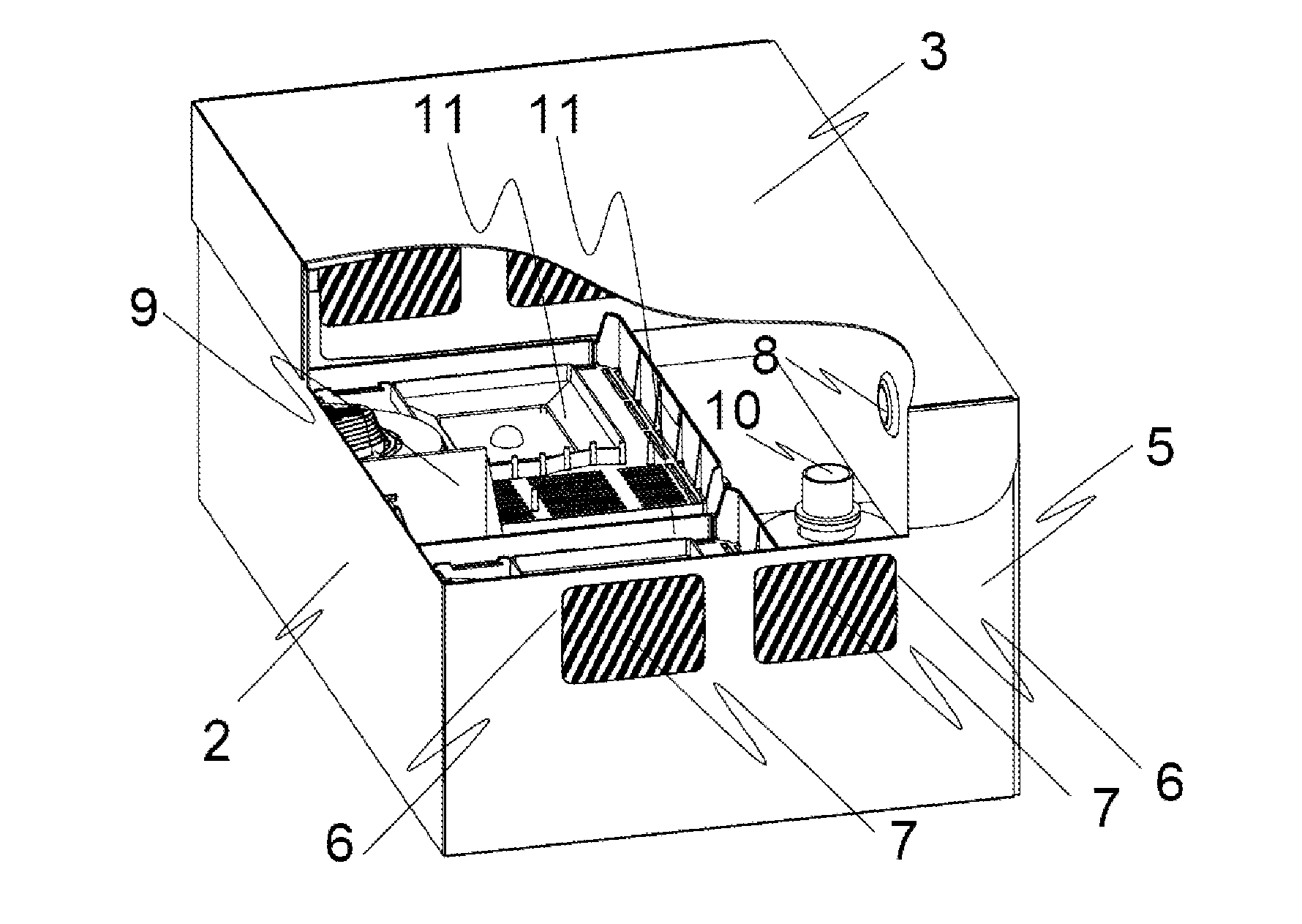 Device for confining Bumblebees, use of a laminate material for confining bumblebees and method for confining bumblebees