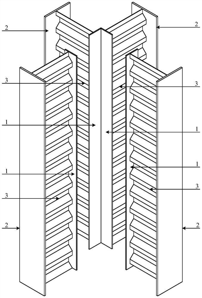 Steel special-shaped column connected by corrugated plate