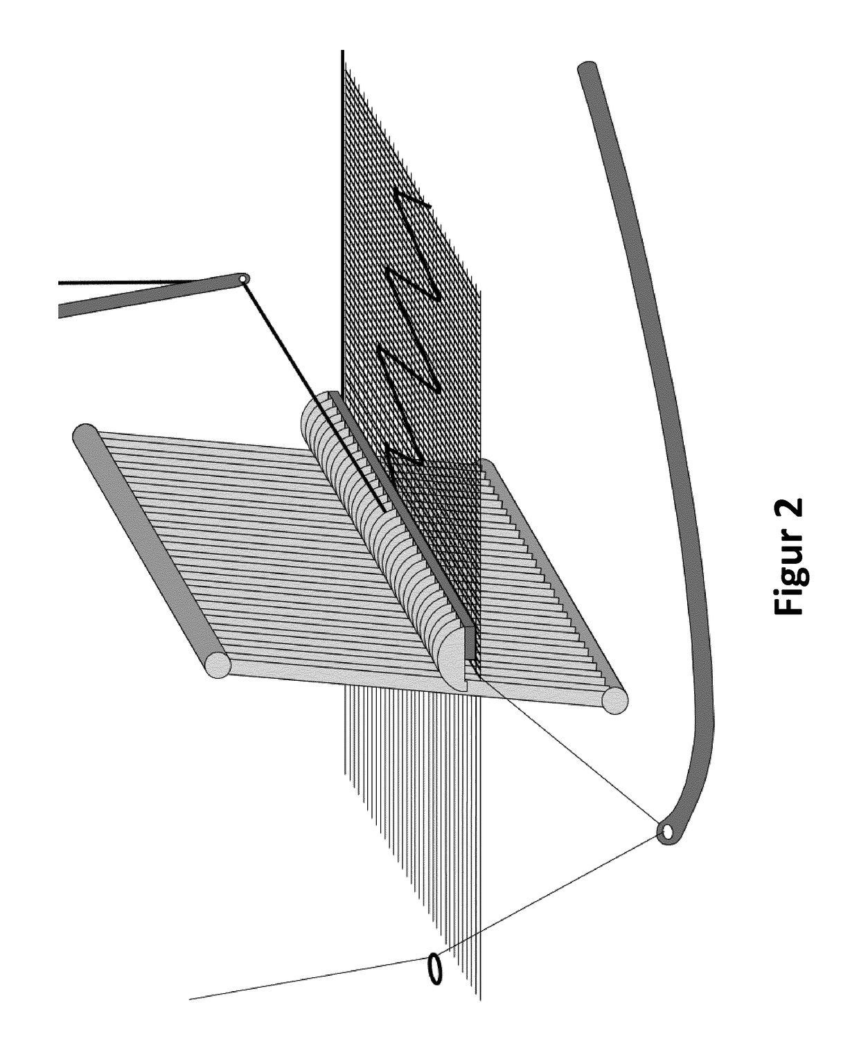 Loom for Producing Woven Material, Having Incorporated Knitting Threads or Cover Threads
