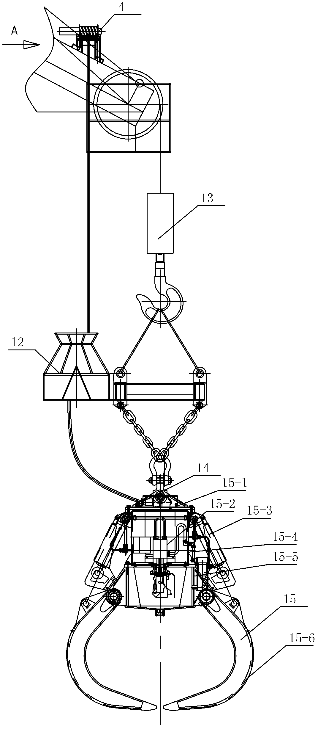 Electro-hydraulic grab bucket mechanism for portal crane