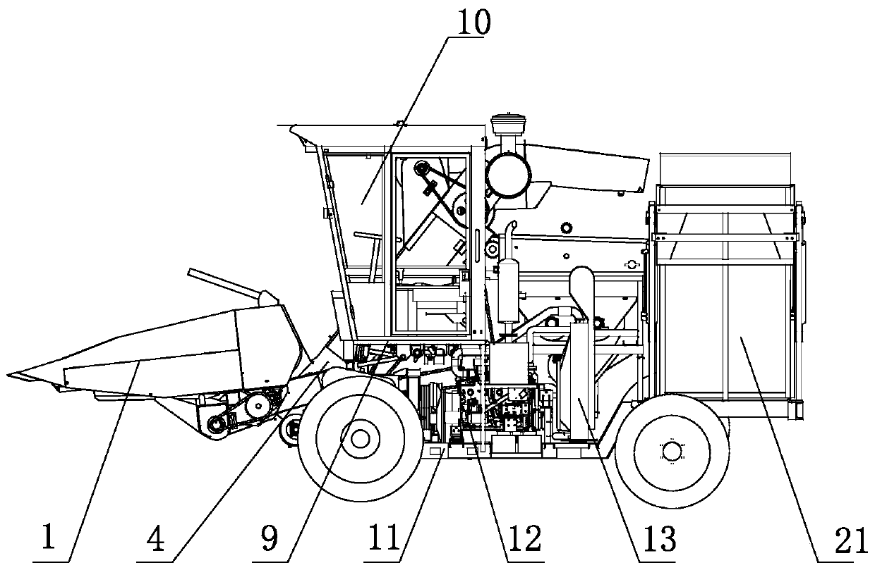 Three-row time-sharing four-wheel-drive hill corn harvester