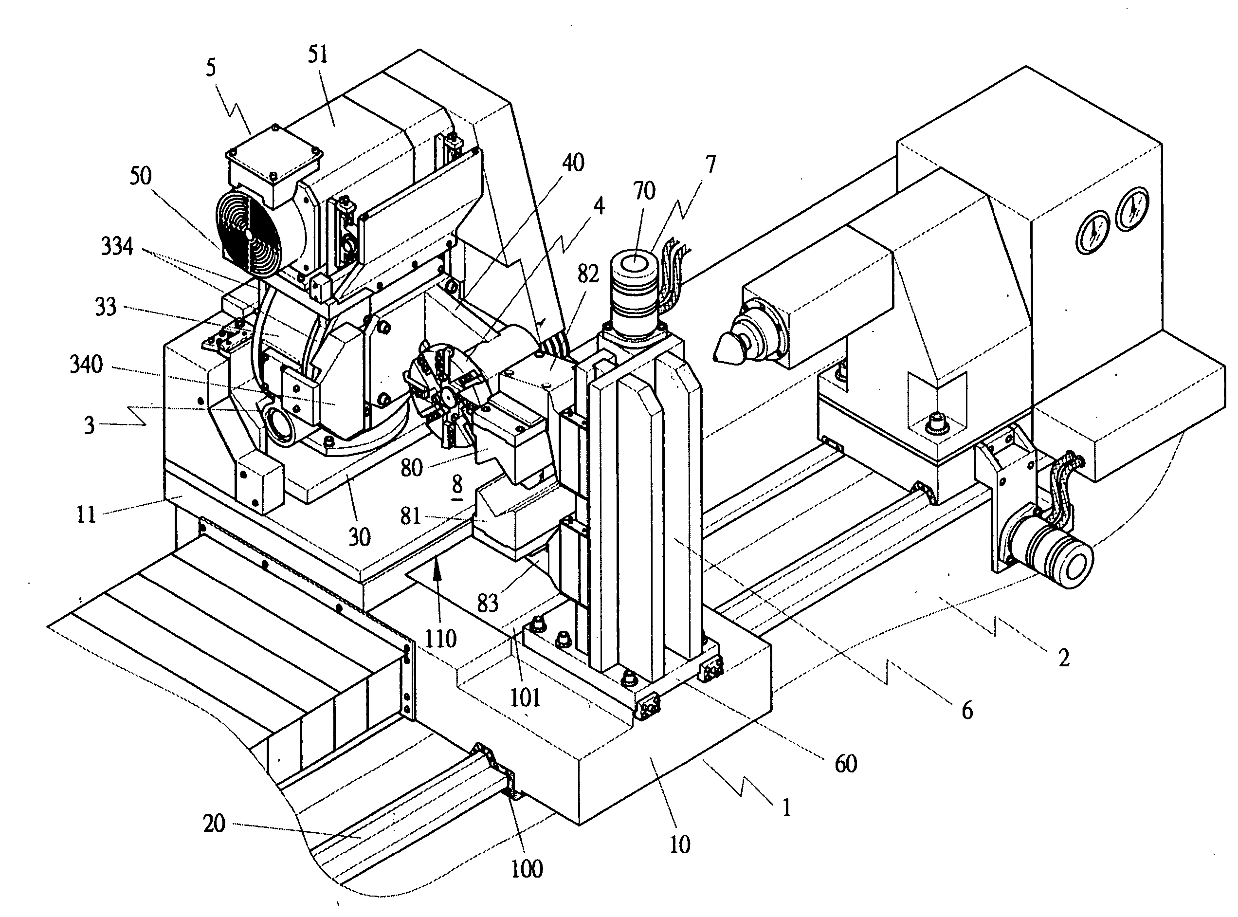 Rotary cutting and clamping device for a processing machine