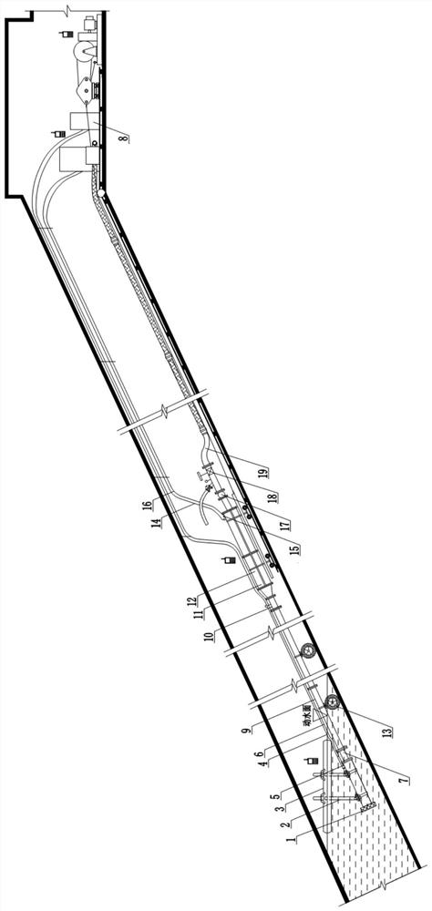 Mine trackless inclined shaft floating pump type emergency drainage system and mounting method