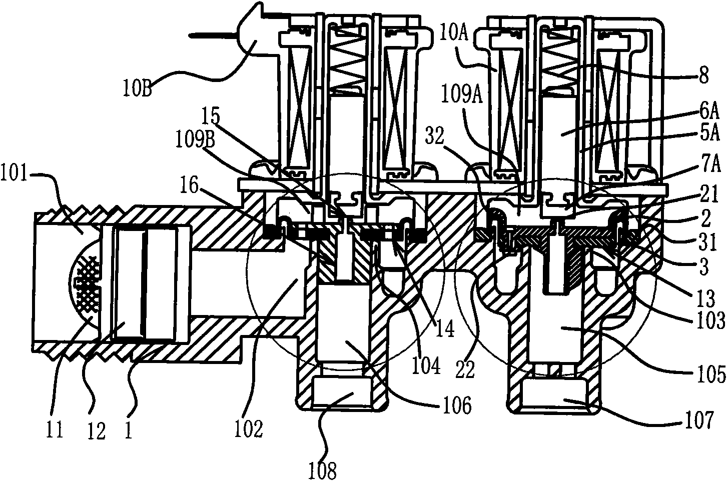 Directly operated and pilot operated hybrid multi-connection solenoid valve