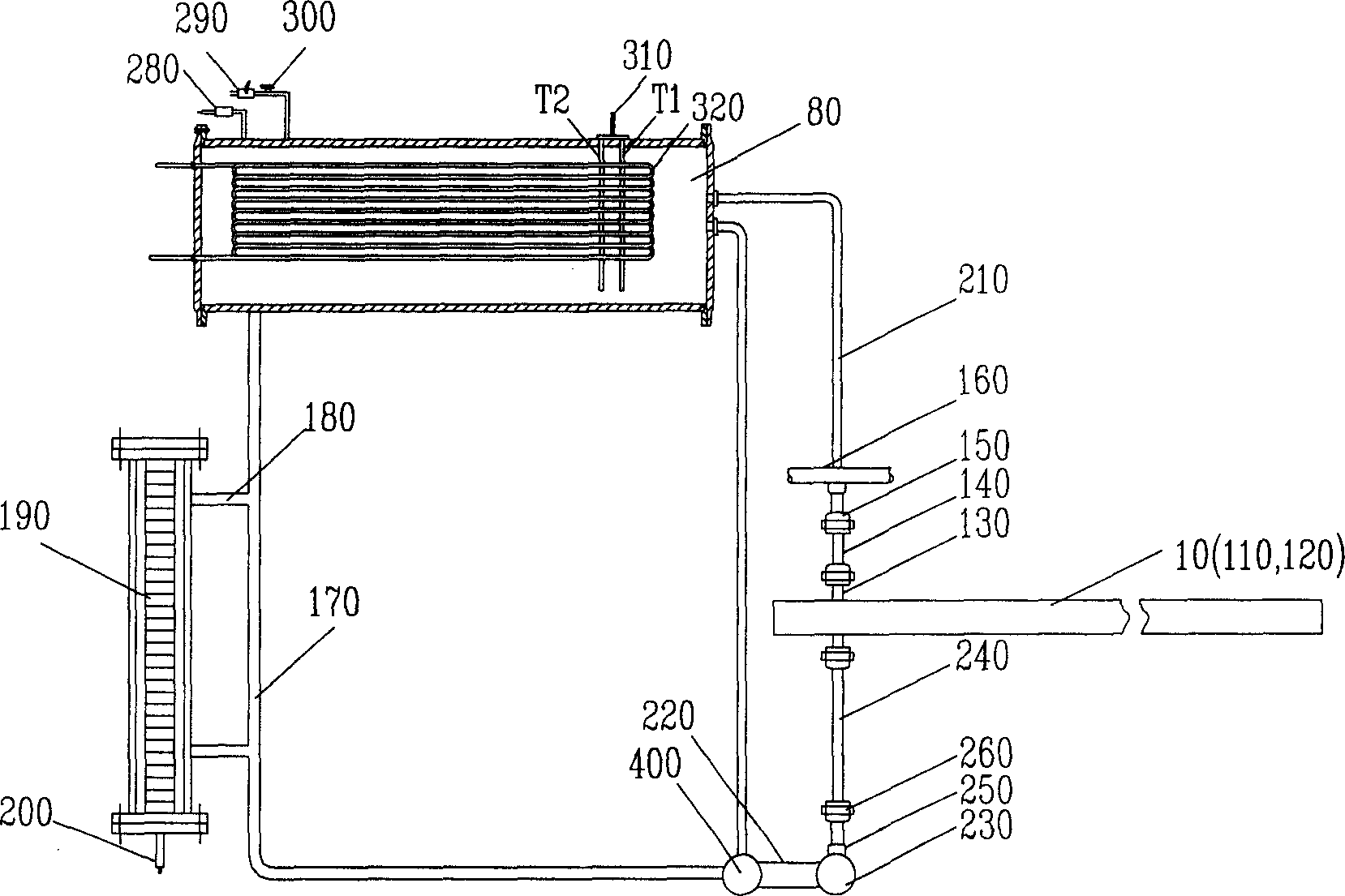 Self-circulation cooling loop of heavy current fixture wire