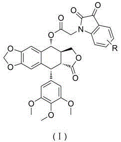 Application of podophyllotoxin isatin derivative to anti-leukemia drug and preparation method for podophyllotoxin isatin derivative