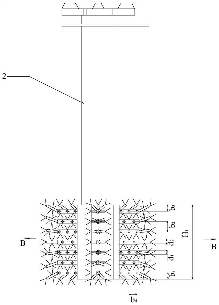 Combined stirring blade metal core for molten iron KR desulfurization stirrer