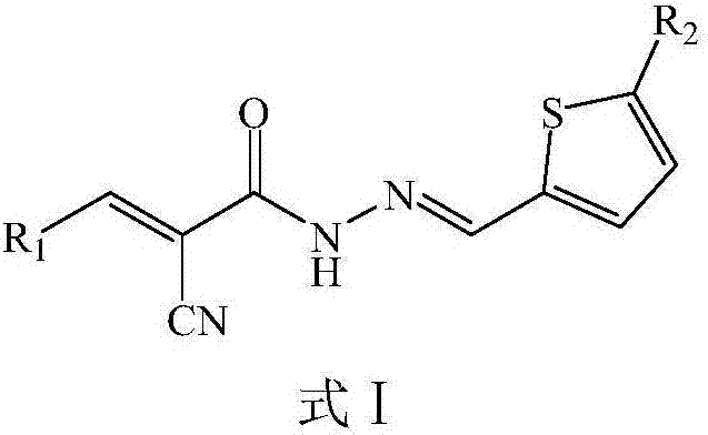 N-(2-Thienyl)methylene-2-cyano-3-heterocyclic acrylhydrazine derivative and application thereof