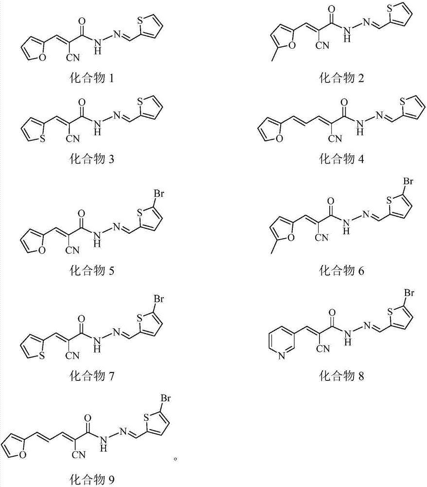 N-(2-Thienyl)methylene-2-cyano-3-heterocyclic acrylhydrazine derivative and application thereof