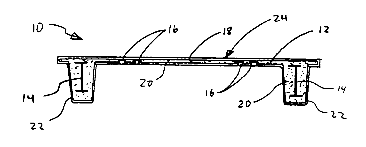 Molded article with adhesion-resistant reinforcing member and method