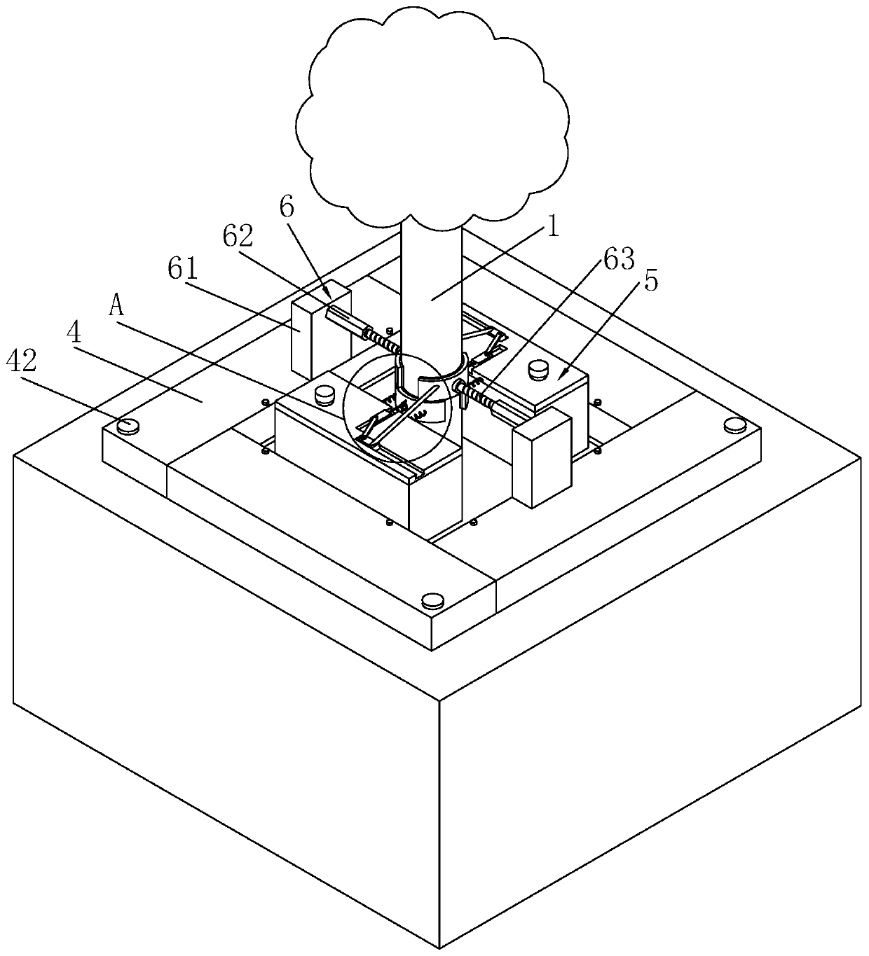 Greening tree transplanting structure and transplanting method