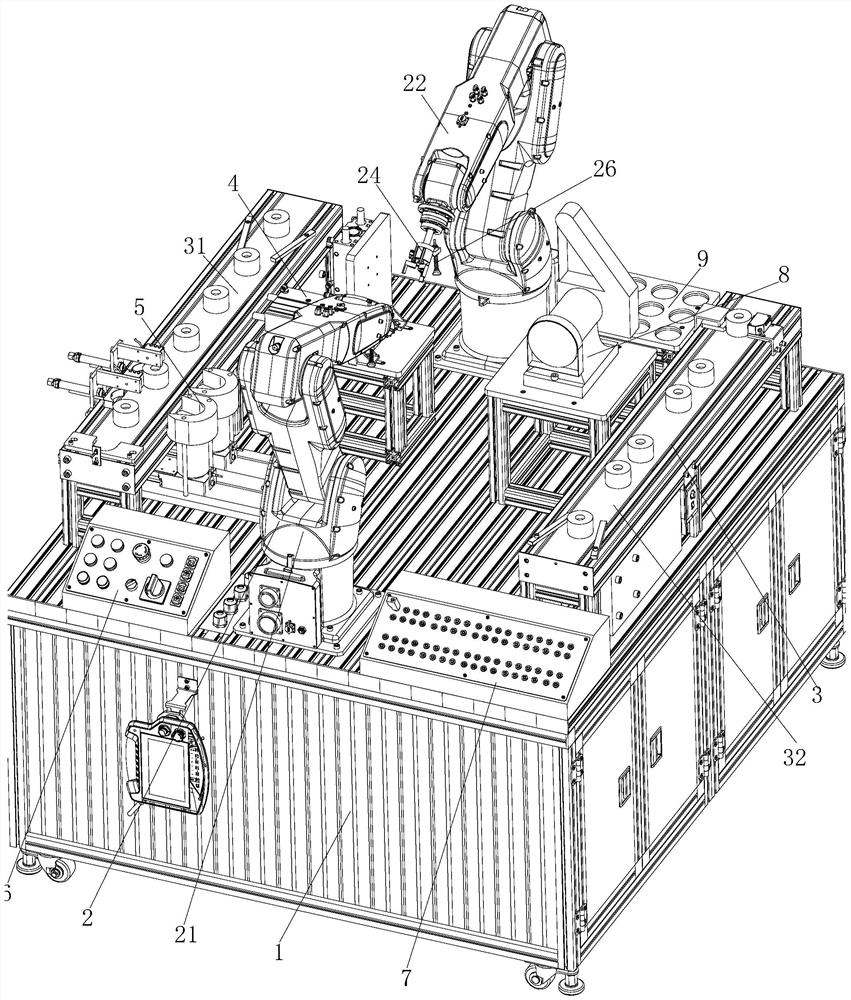 Double-industrial-robot collaborative teaching and practical training platform and teaching and practical training method