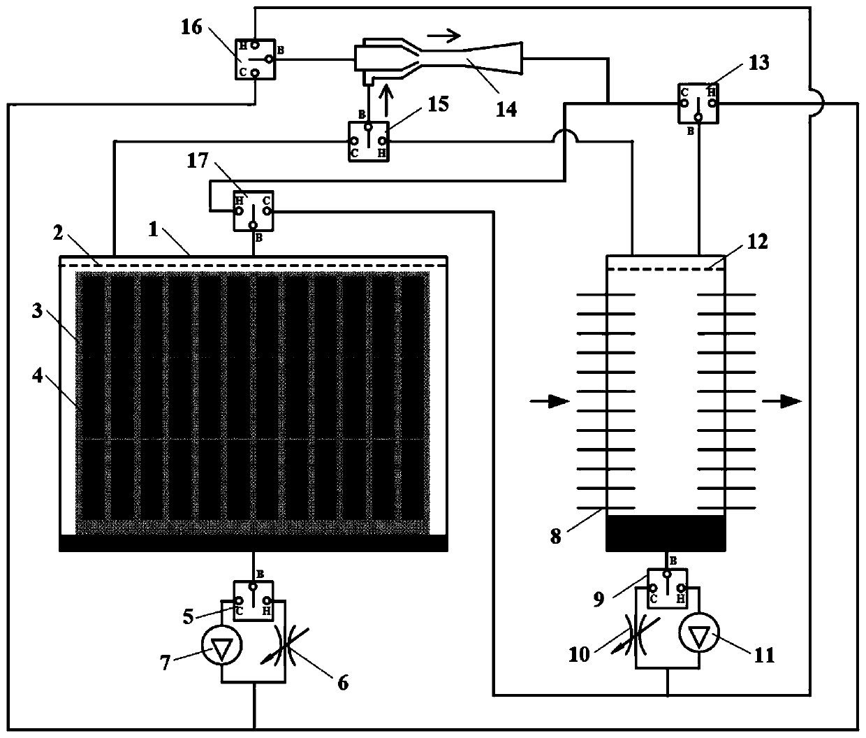 Thermal management system for jet-absorption thermodynamic cycle battery and working method of thermal management system