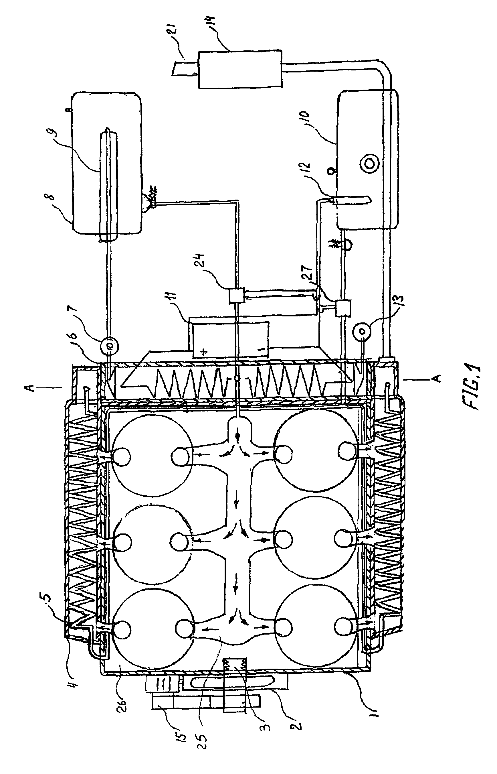 Hydrogen and oxygen production and accumulating apparatus including an internal combustion engine and method