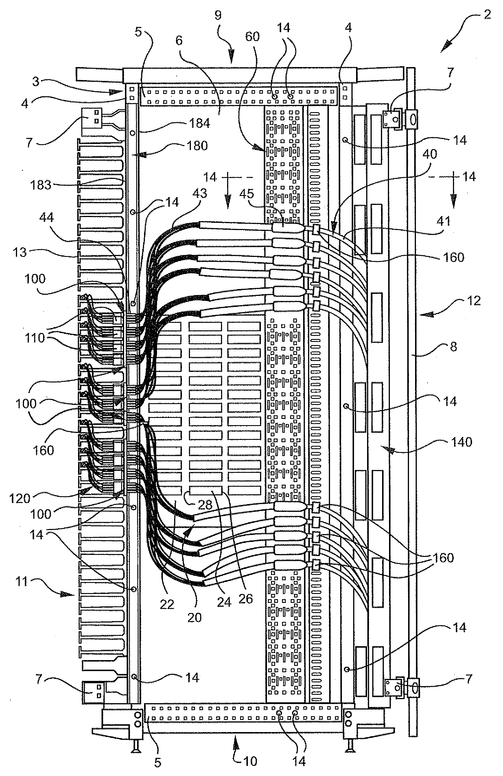 Apparatus and method for organizing cables in a cabinet