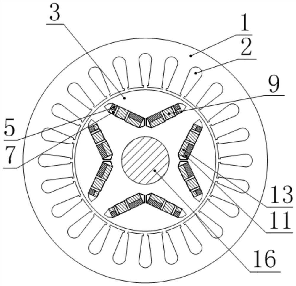 Three-section V-shaped series-parallel combined magnetic pole adjustable flux motor