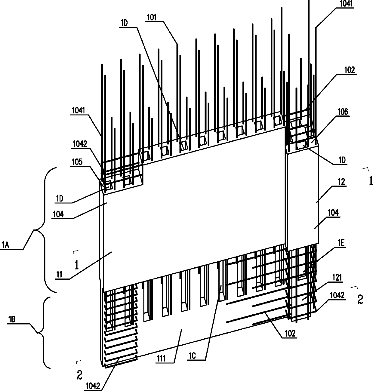 Fabricated concrete variable-section end-column-type shear wall member and construction method thereof