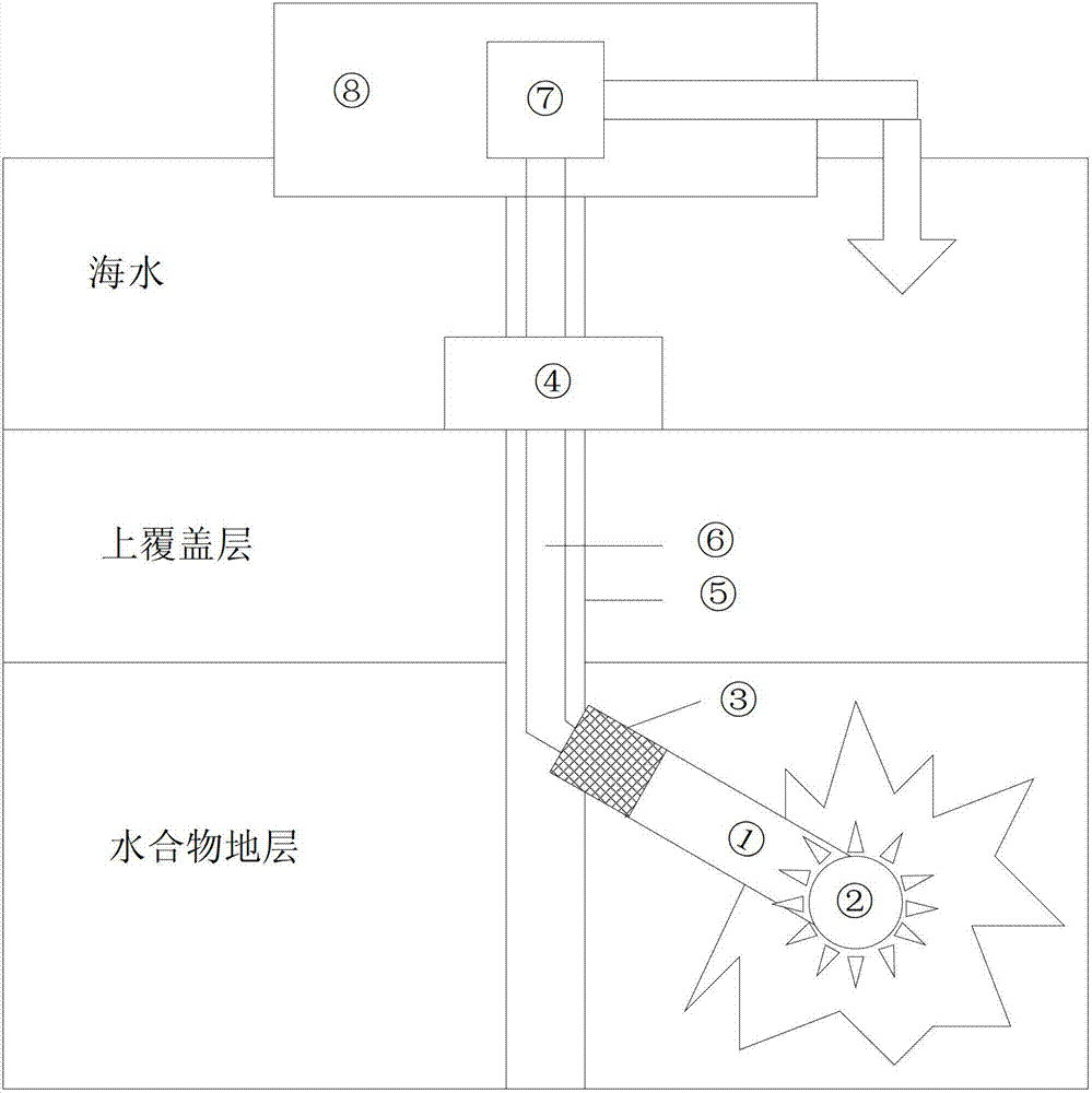 Suction type hydrate mining device and method