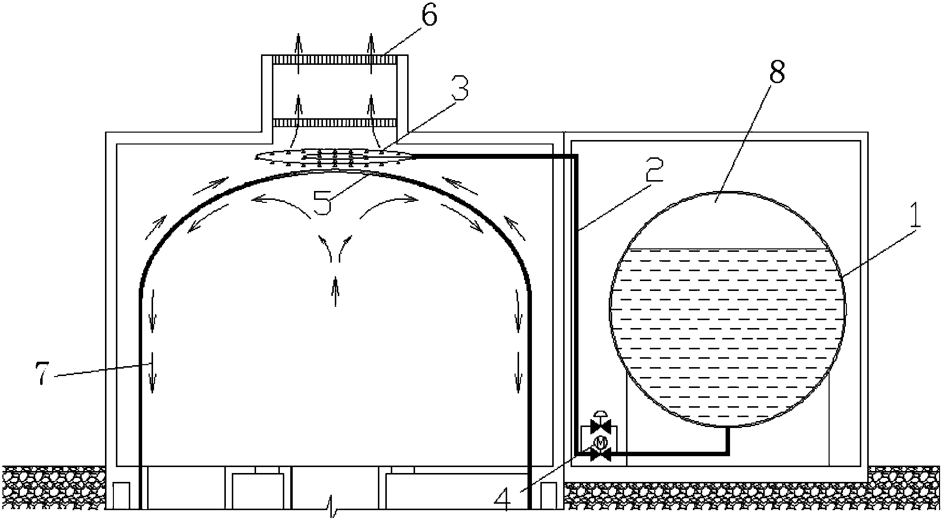 Passive containment vessel spraying device