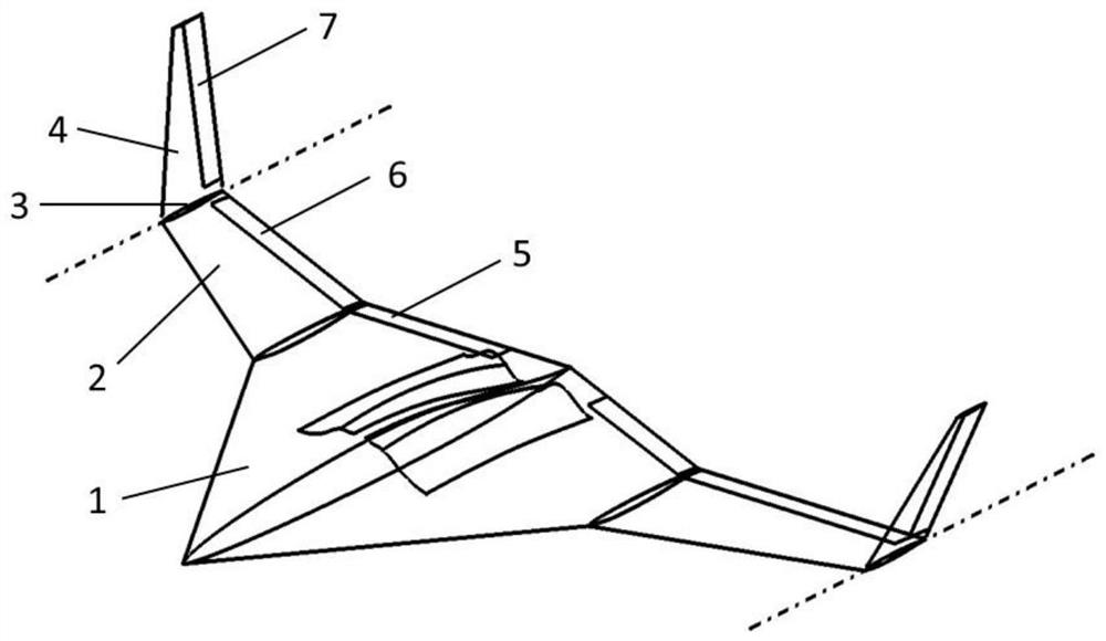 Flying wing layout wide-speed-domain pneumatic operation stability characteristic structure