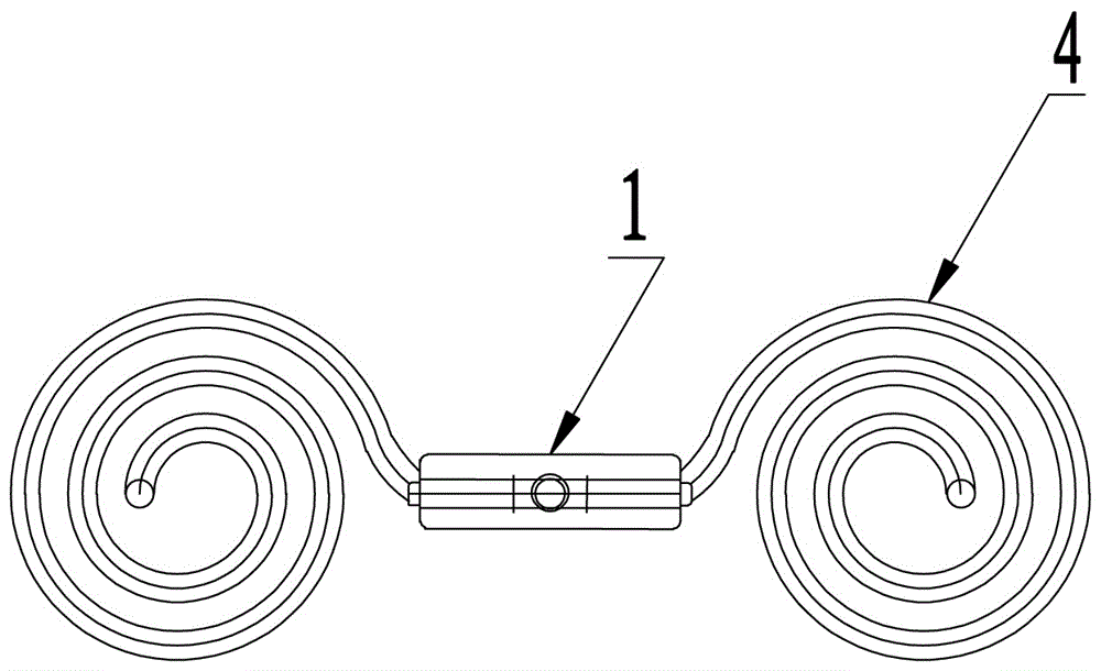 A four-way valve assembly device used in an air conditioner