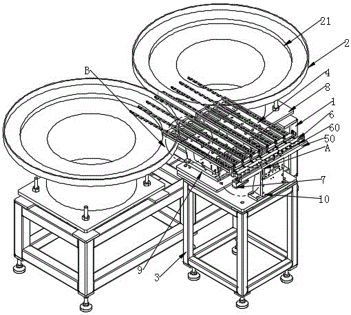 Staggered discharge device of medical parts