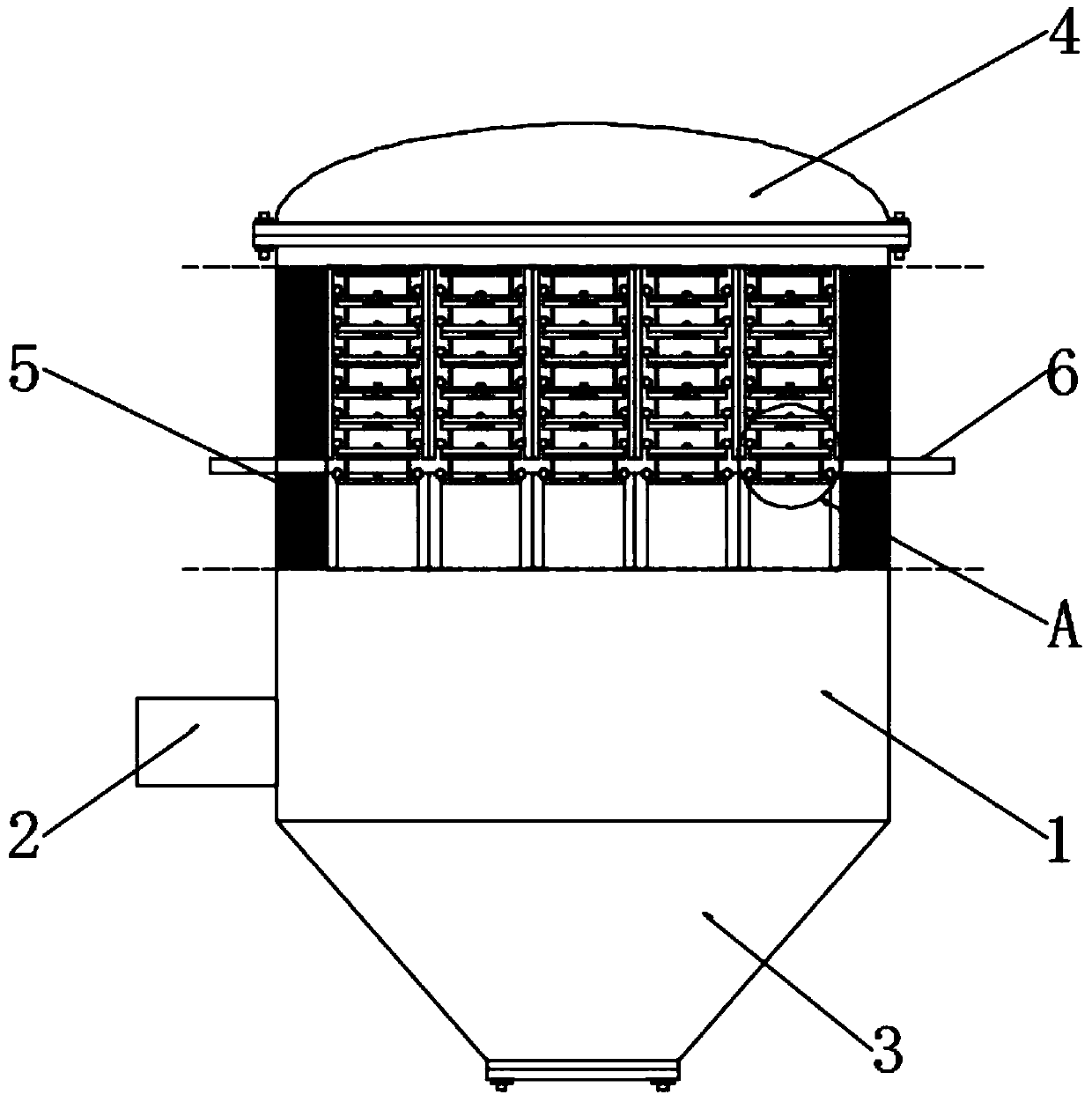 Unitized self-replacement type efficient waste gas filtering device