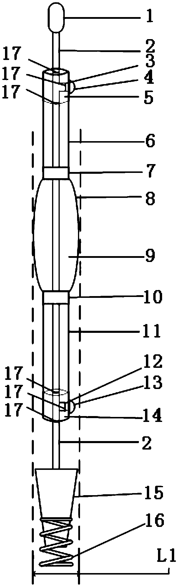 Throw-in type drill rod drift diameter gauge and application method thereof