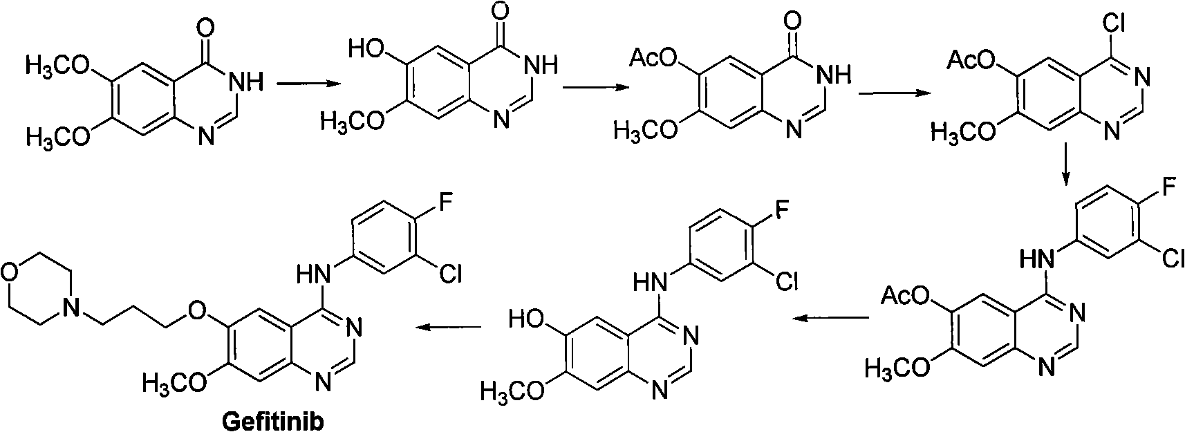 Synthesis method of 4-(3-chlorine-4-fluorobenzene amino)-7-methoxy-6-[3-(4-morpholinyl)-propoxy] quinoline