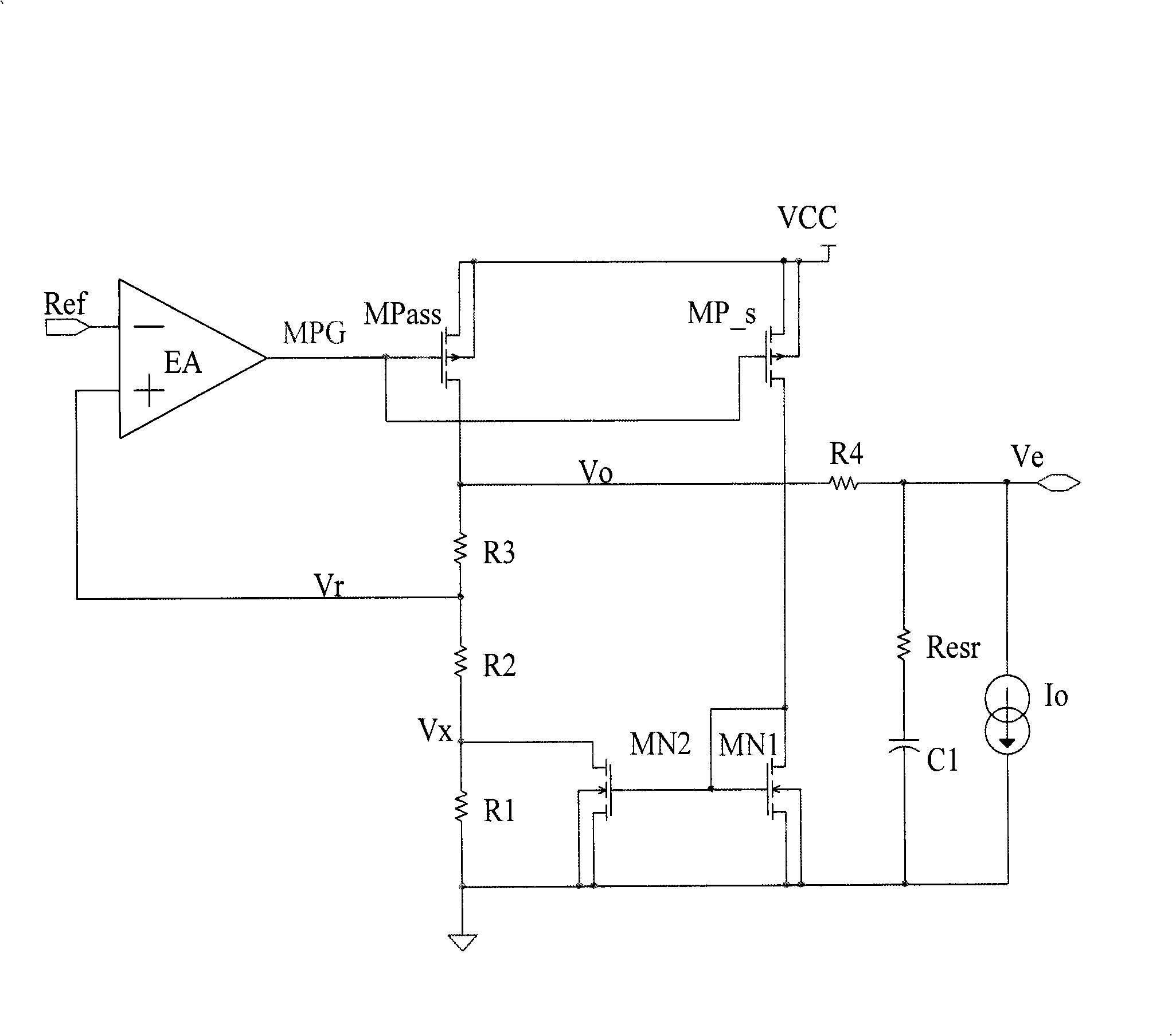 Low pressure difference voltage regulator with low load regulation rate