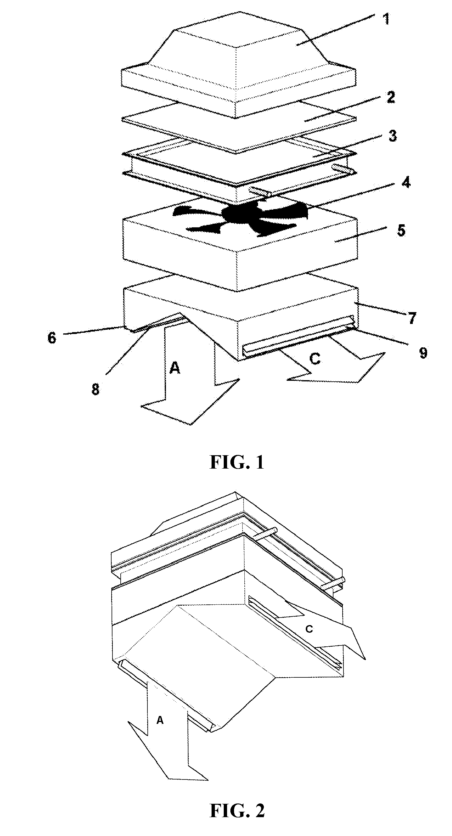 Air curtain with a main air stream and an auxiliary air stream, and a device and method for producing the same