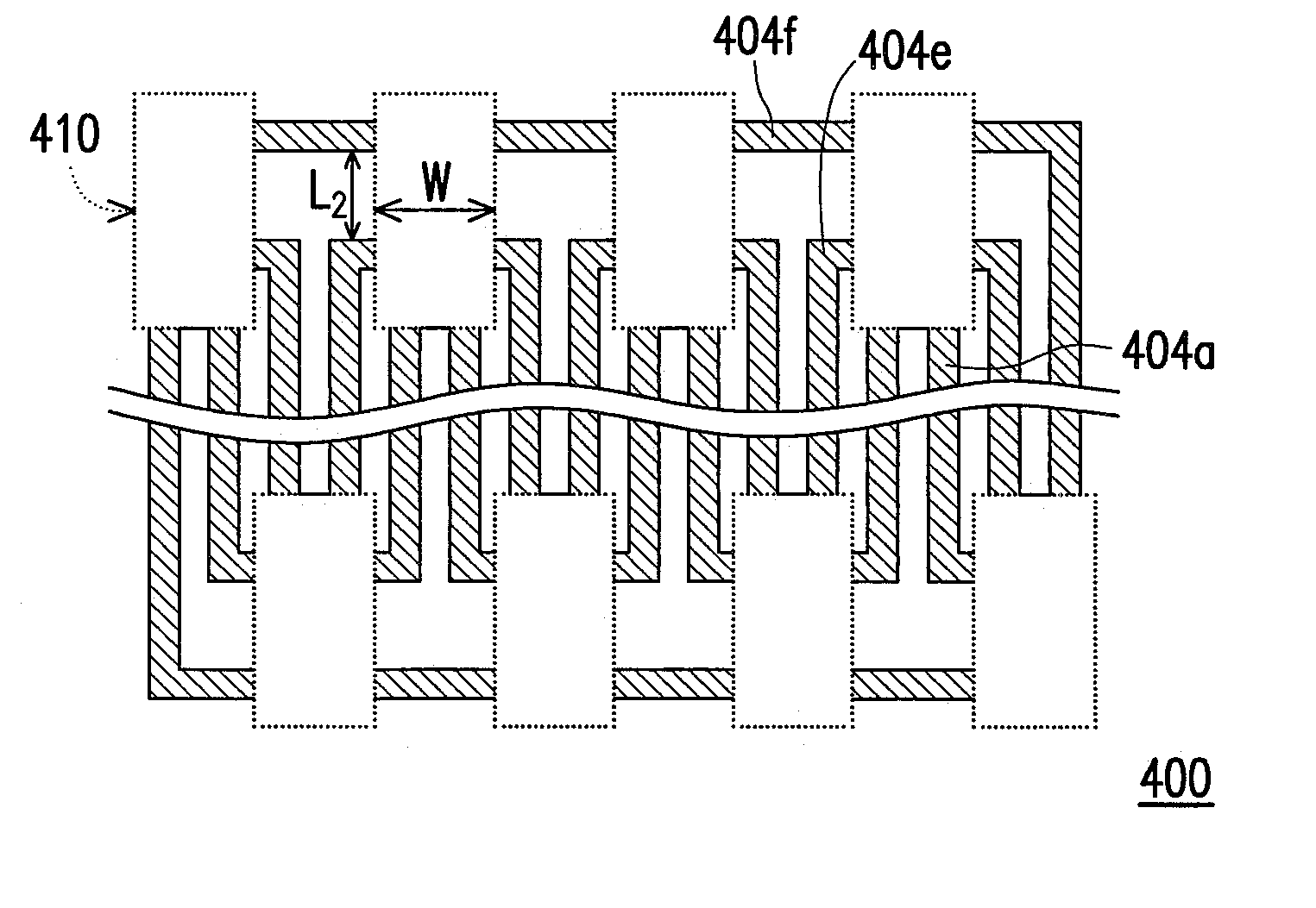 Method for forming patterns of dense conductor lines and their contact pads, and memory array having dense conductor lines and contact pads