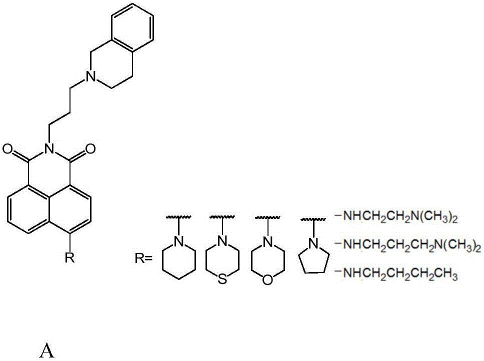 1,8-anhydride naphthalene derivative with side chain containing isoquinoline and synthesis and application thereof