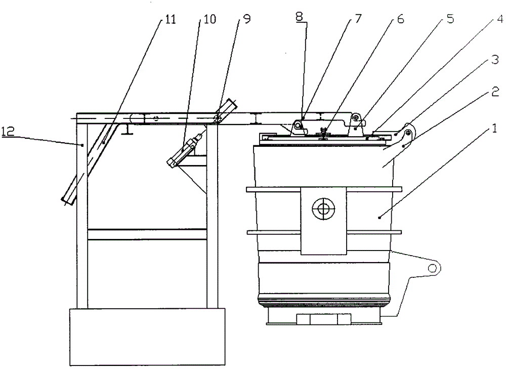 Track bracket type steel ladle cover adding and removing device