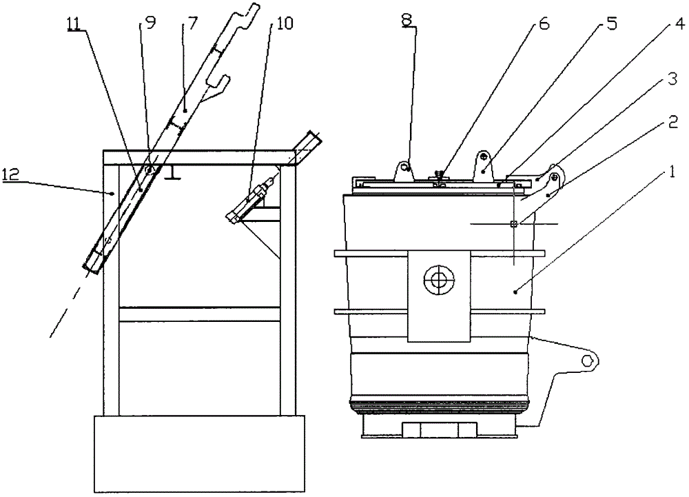 Track bracket type steel ladle cover adding and removing device