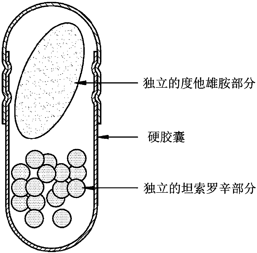 Dutasteride- and tamsulosin-containing hard capsule complex and preparation method therefor
