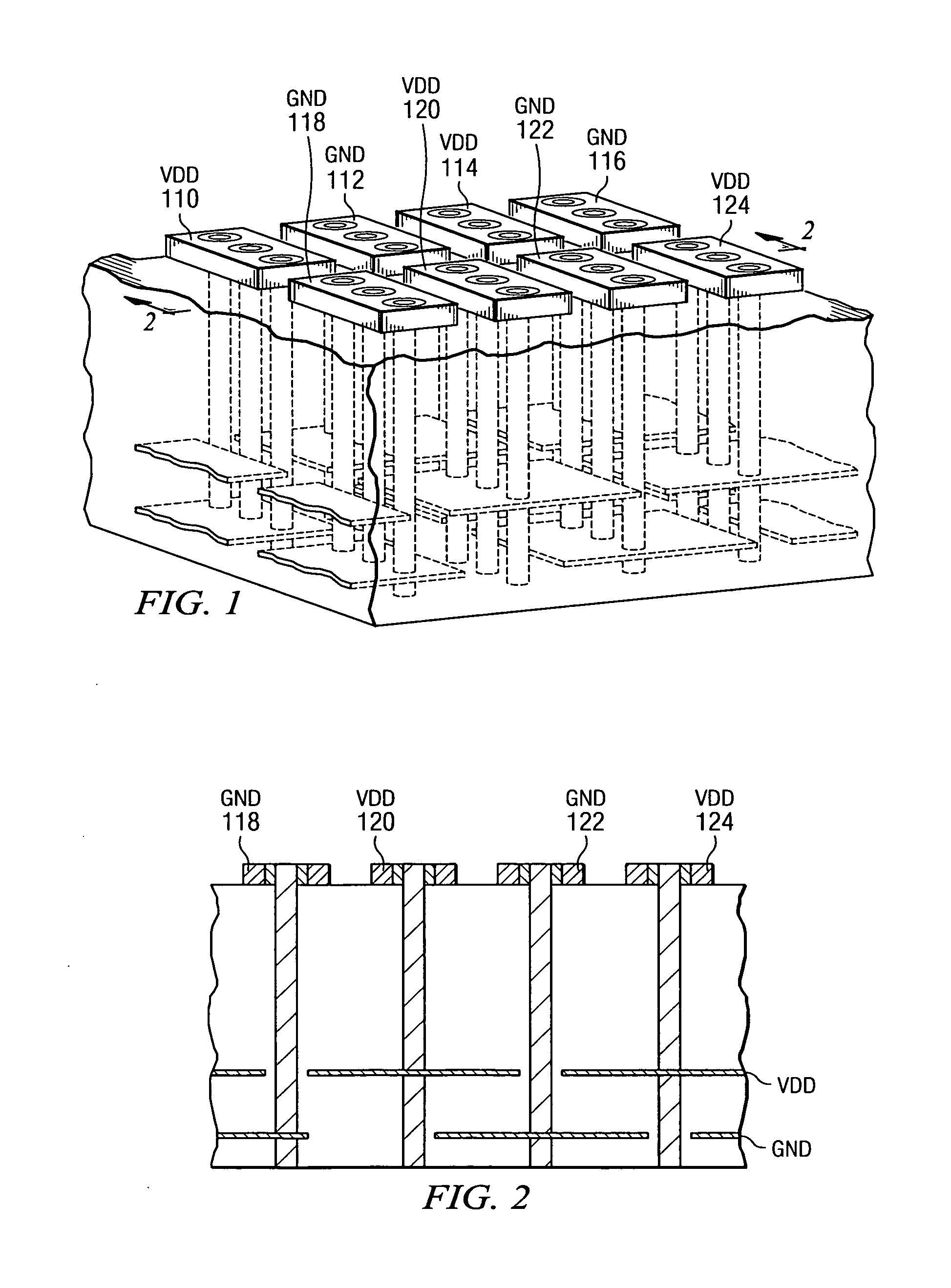 Low inductance via arrangement for multilayer ceramic substrates