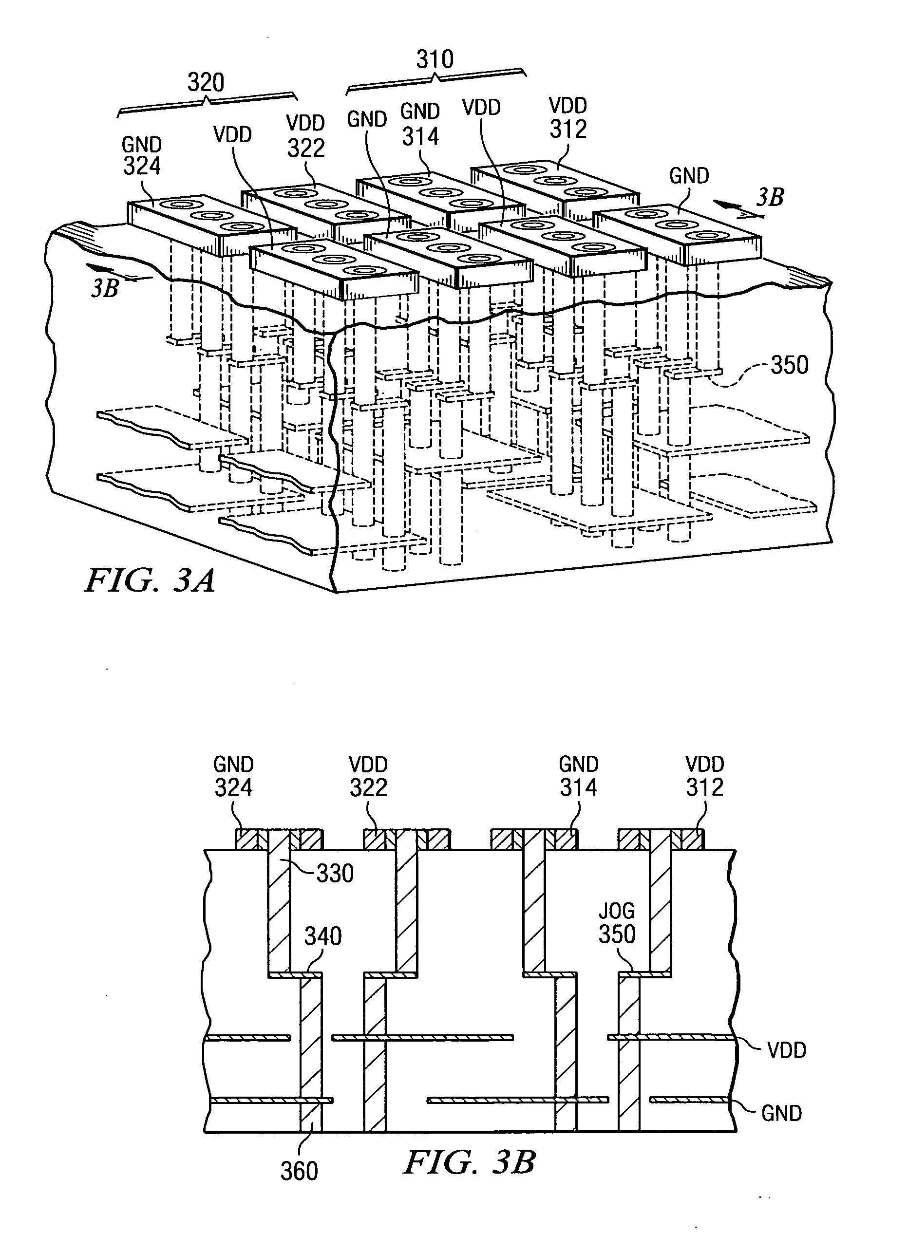 Low inductance via arrangement for multilayer ceramic substrates