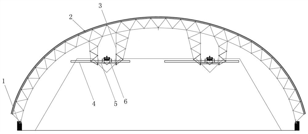 Suspension type material conveying system for material shed