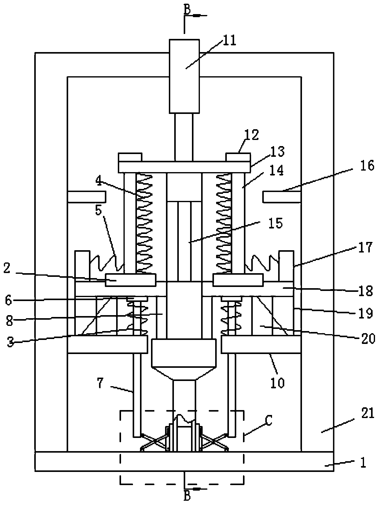 Stamping device special for glasses tube machining and using method thereof