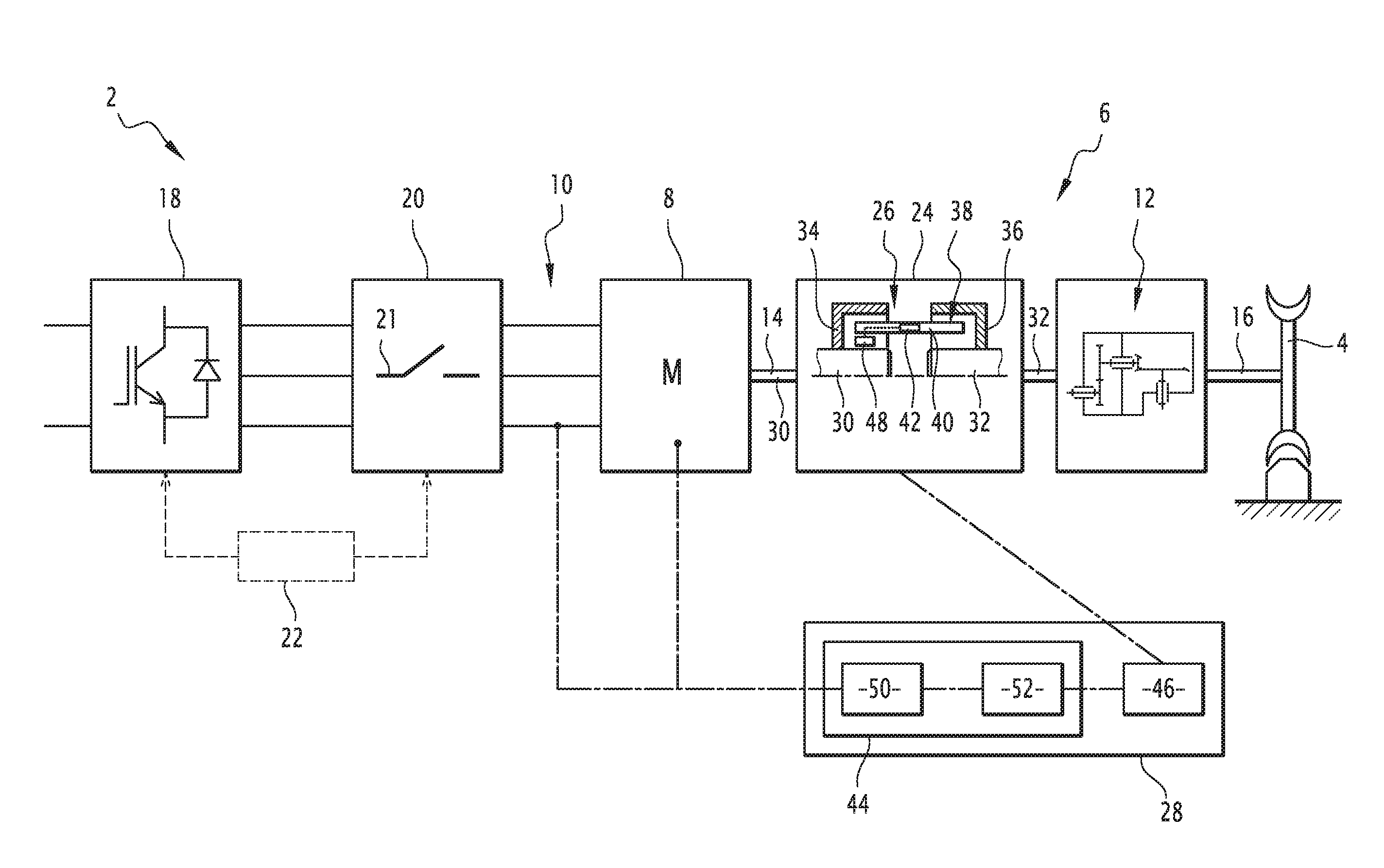 Protection system of a railway vehicle traction system, associated transmission line and associated railway vehicle