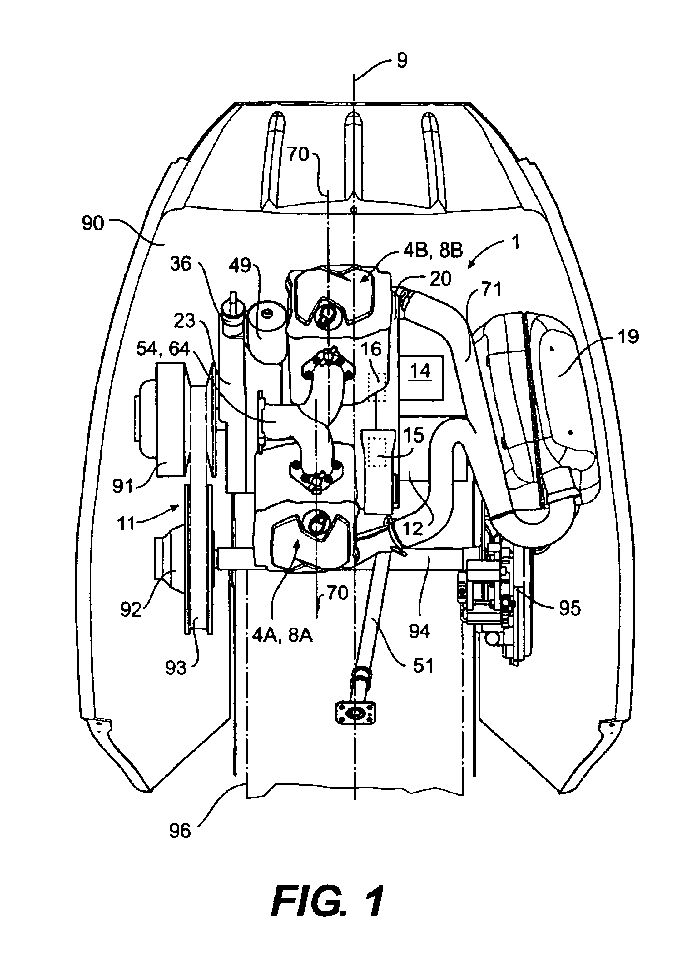 Engine arrangement for a four cycle engine