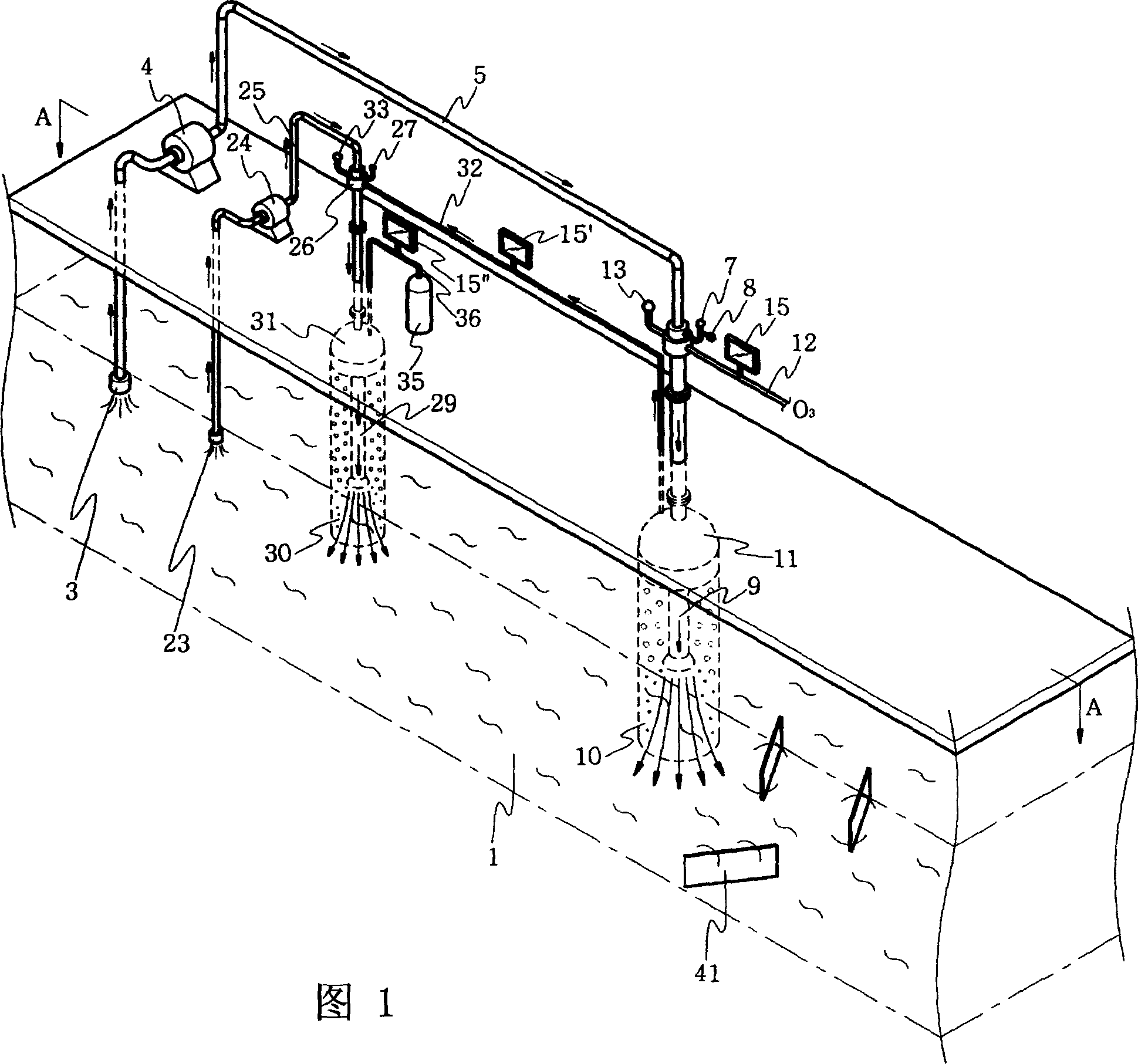 Ozone disinfecting method and device for water supply and drainage system