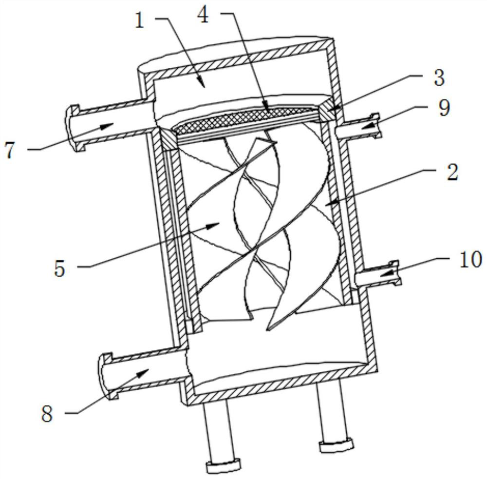 Spiral filtering device for producing melt-blown non-woven fabric special material