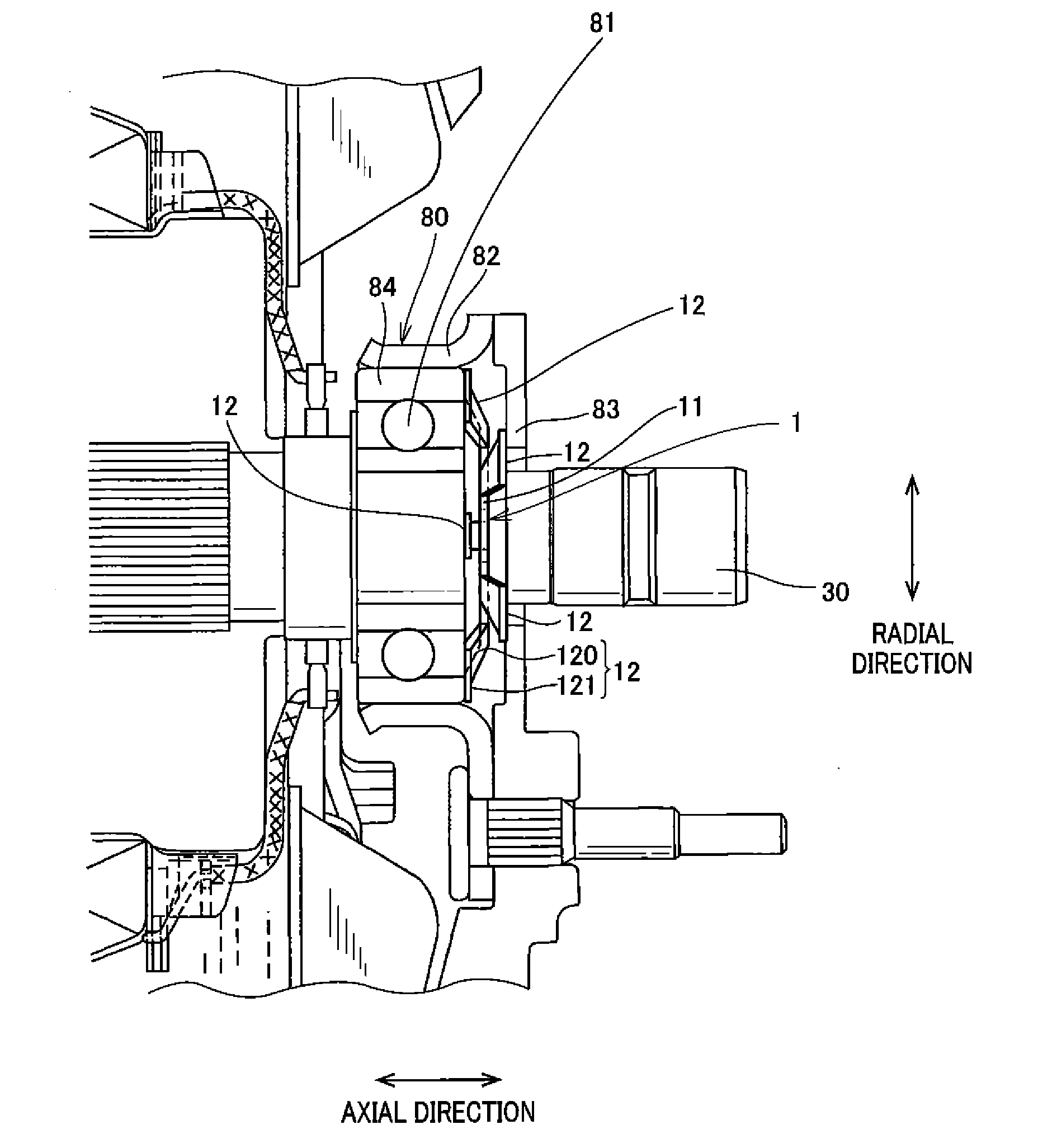 Alternator for automobile having washer between housing and outer race of bearing