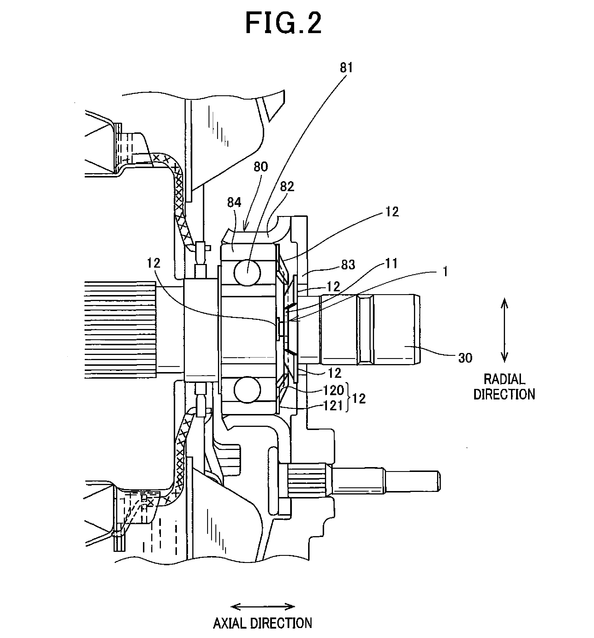 Alternator for automobile having washer between housing and outer race of bearing
