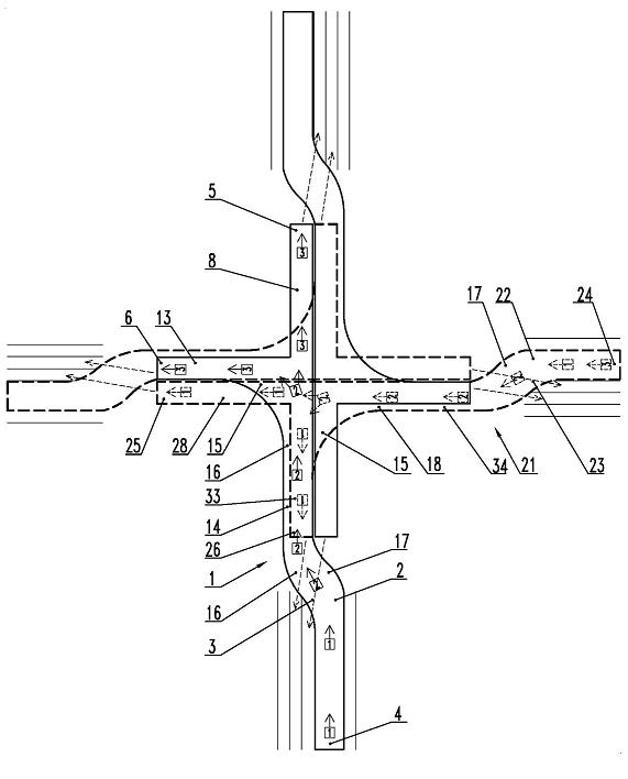 Combined traffic facility comprising land-changing type `halberd`-shaped bifurcate bridges and bifurcate tunnels