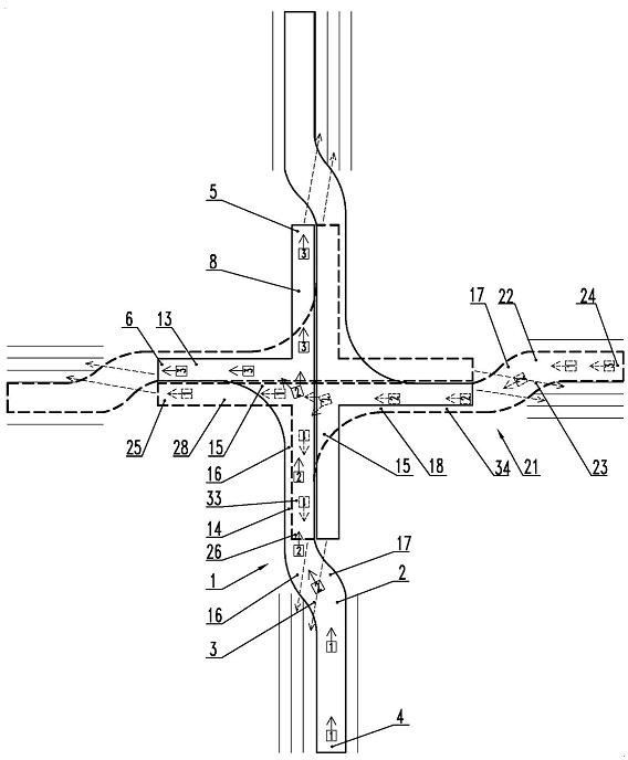 Combined traffic facility comprising land-changing type `halberd`-shaped bifurcate bridges and bifurcate tunnels